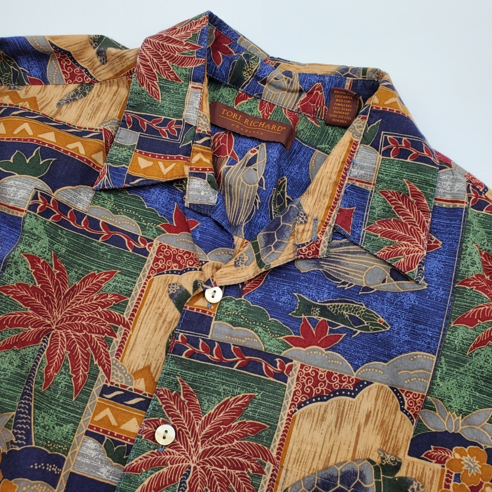 Tori Richard Honolulu Mens M Cotton Lawn Hawaiian Shirt Sea Turtle Fish Tropical